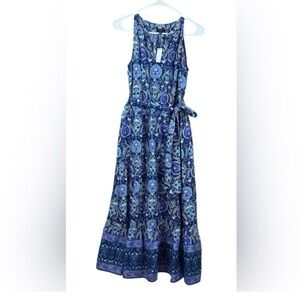 Talbots Floret Medallion Paisley Cotton Tie Waist Maxi Dress $125 size 4 NWT
